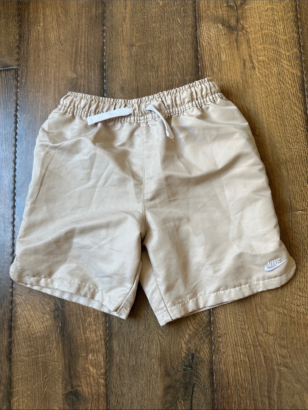 Nike Kids Beige Elastic Waist Shorts with White Drawstring
